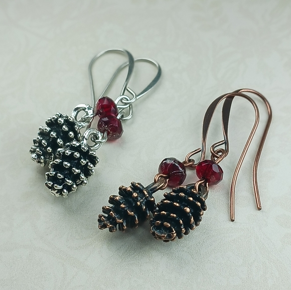 Hand Crafted Jewelry - HAND CRAFTED Bundle Deal Silver Copper Pine Cone Earrings Set Of 2 Gift Ready